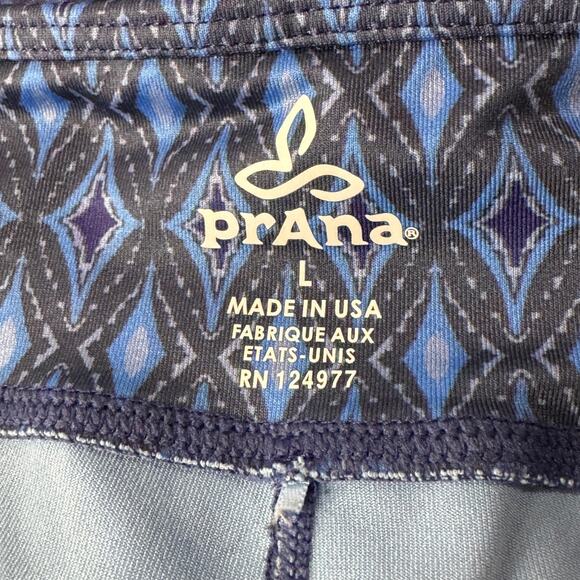 prAna Large Roxanne Capri Leggings Activewear Geometric Stretch Mid-Rise Blue - Picture 5 of 6